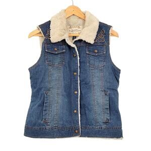Limited Too Vest Girl's XXL Fleece Lined Denim Embellished Rhinestones Fall Cozy